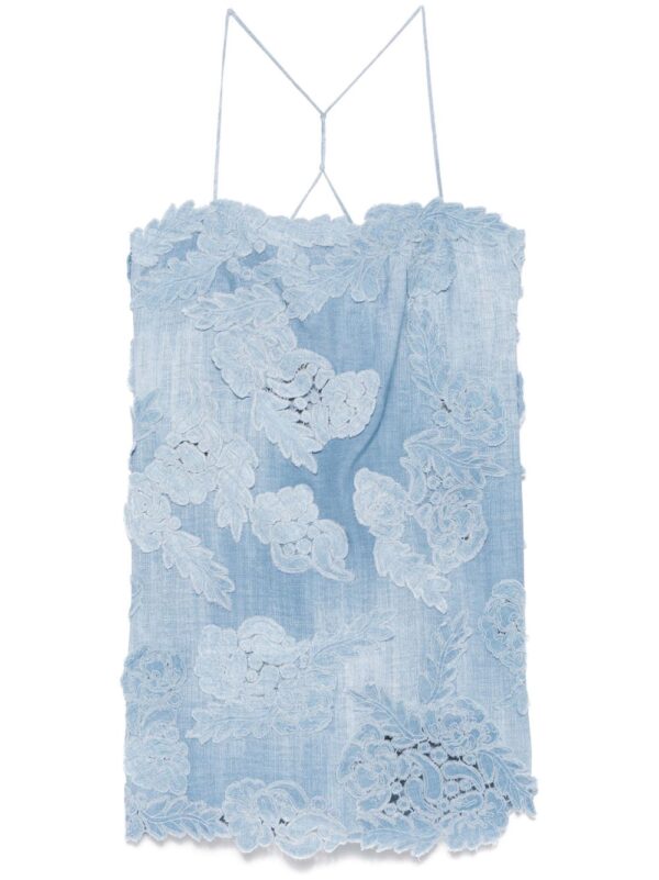 floral-appliqué mini dress