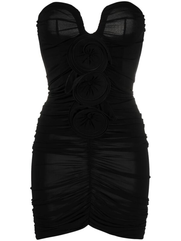 floral-appliqué ruched minidress