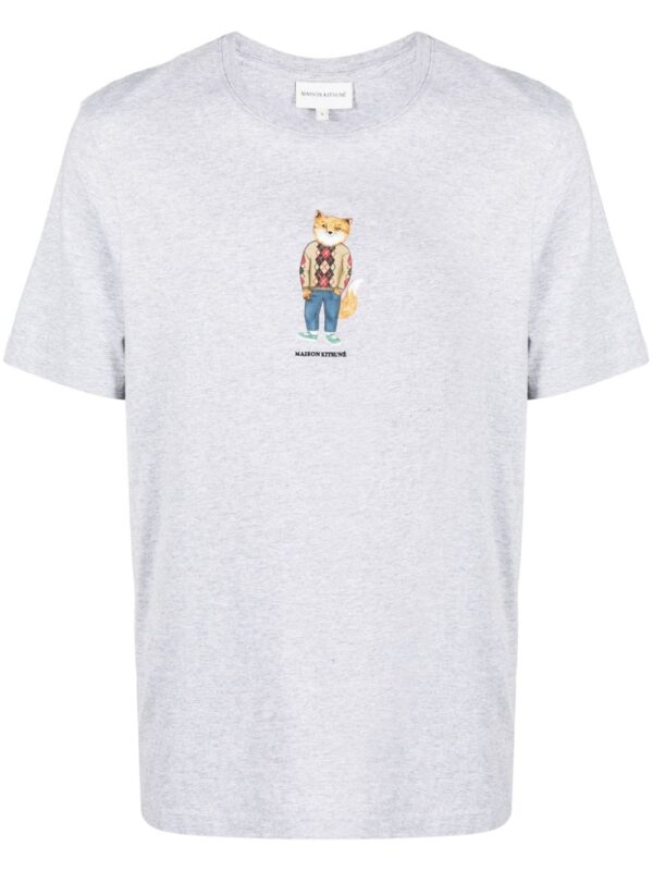 graphic-print mélange-effect cotton T-shirt