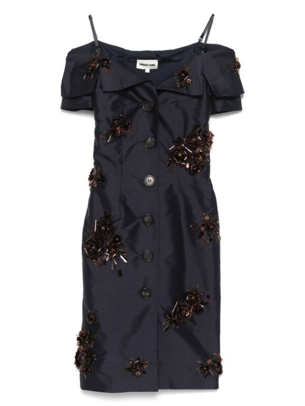 floral-appliqué mini dress
